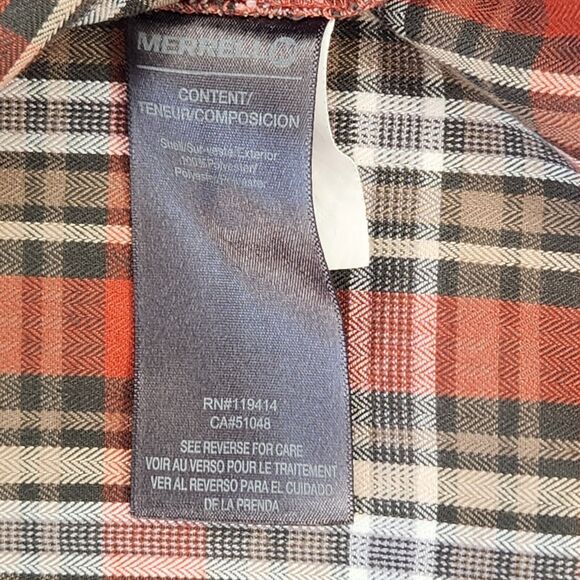 Merrell Mens Shirt Size XXL Orange Plaid Hiking Long Sleeve Button Collared 2XL - Picture 10 of 10